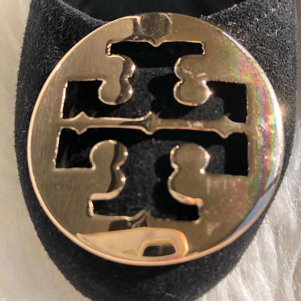 NEW Tory Burch Reva black leather wedge heels 5M - Picture 4 of 8